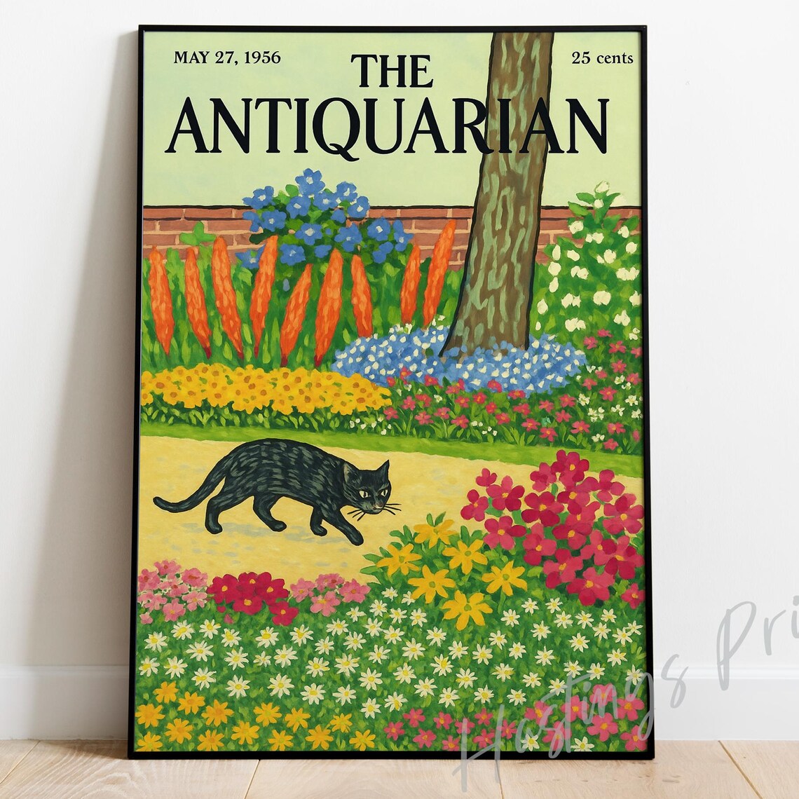 New Yorker Style Vintage Magazine Cover, Cat Art Print