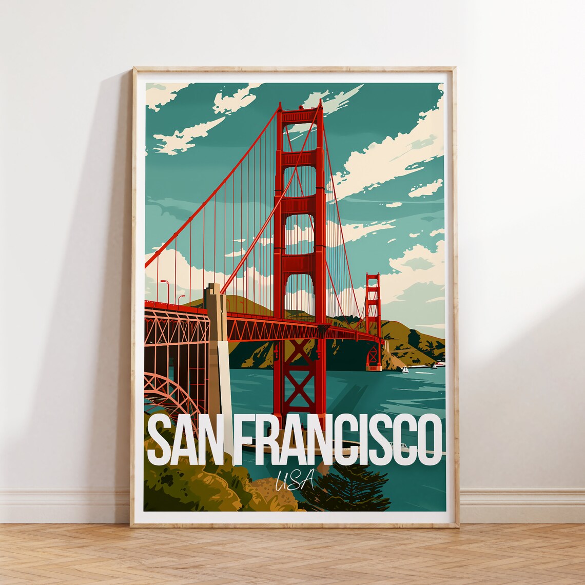 San Francisco Golden Gate Bridge Travel Poster Red Bridge USA View