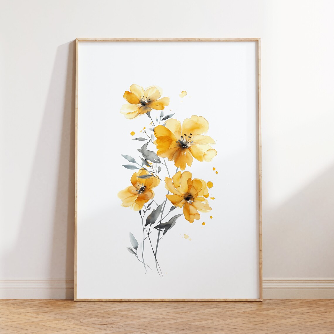 Yellow Floral Bouquet Watercolor Cheerful Botanical Art Poster