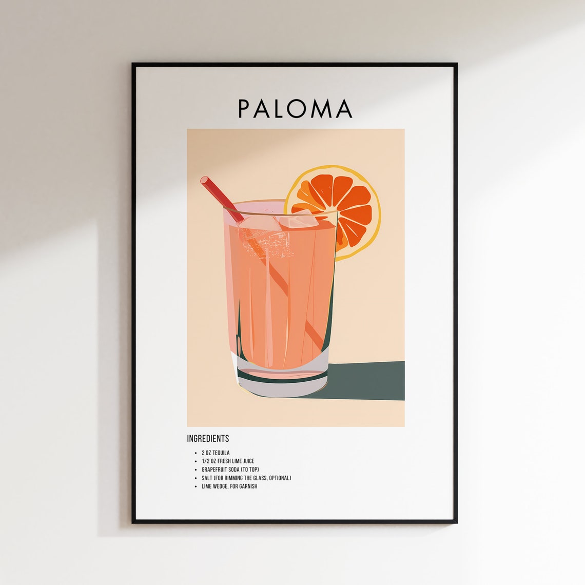 Paloma Pink Grapefruit Cocktail Recipe Kitchen Bar Art Print - Image 2