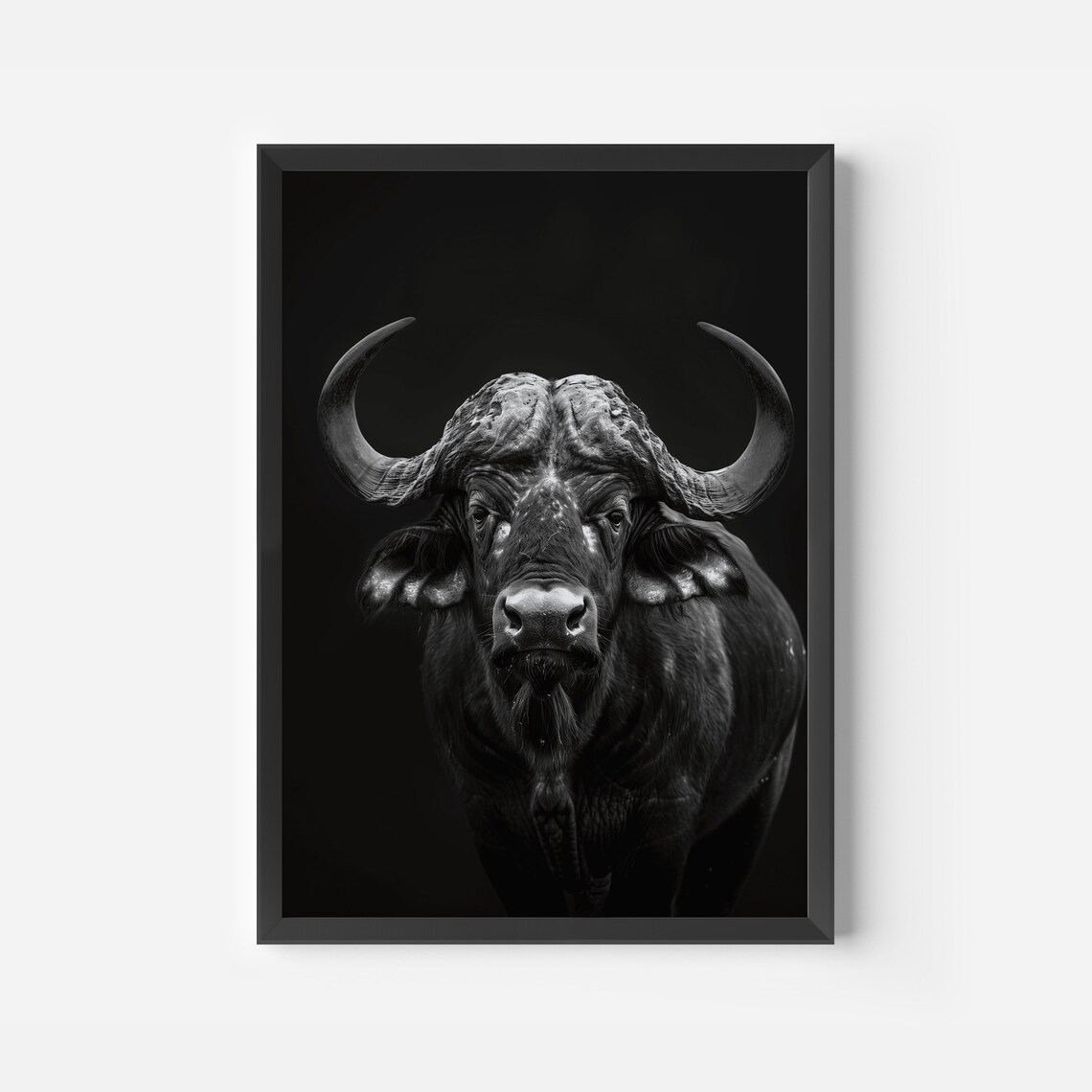 African Buffalo Black and White Wild Animal Safari Art Poster - Image 2