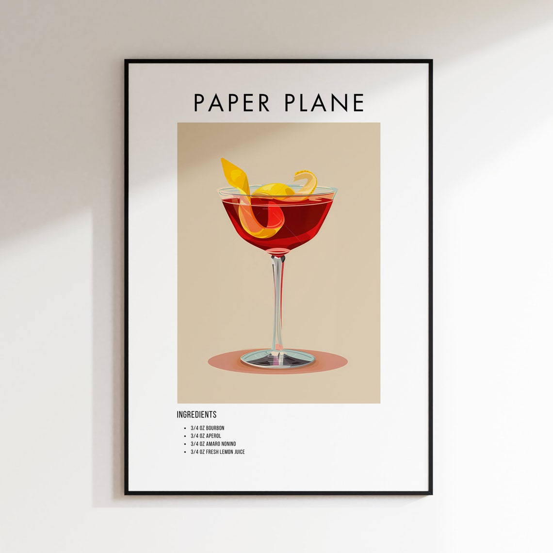 Paper Plane Cocktail Recipe Card Modern Kitchen Bar Art Poster - Image 2