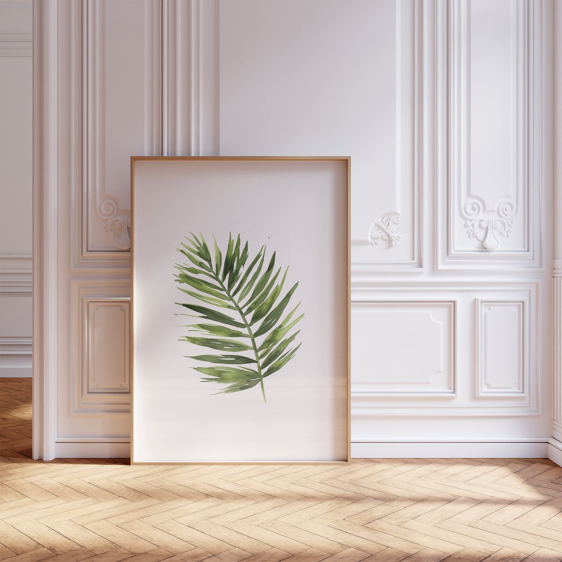 Green Palm Leaf Watercolor Poster Minimalist Botanical Tropical Decor - Image 2
