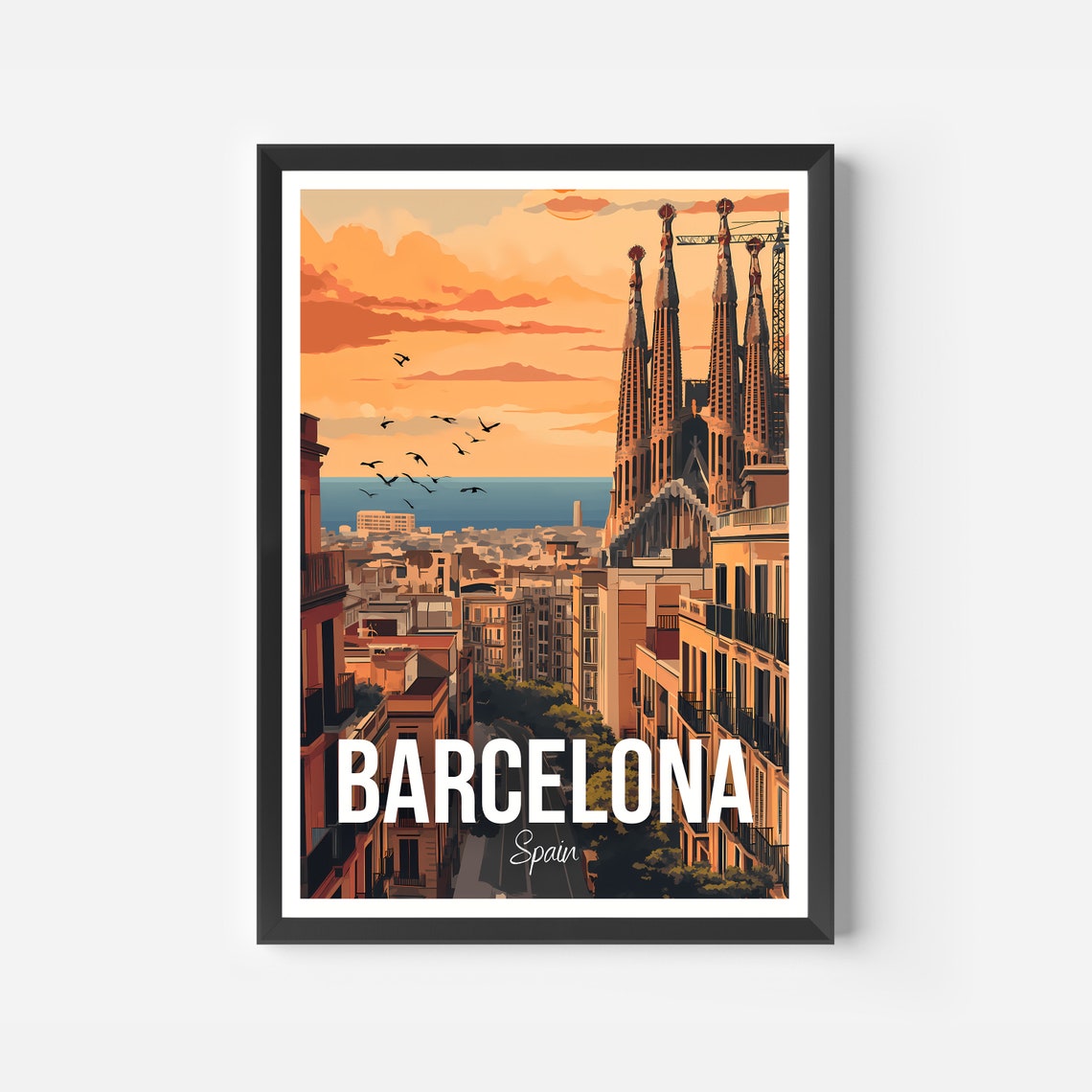 Barcelona Spain Sagrada Familia Sunset Rooftop City View Travel Poster - Image 2