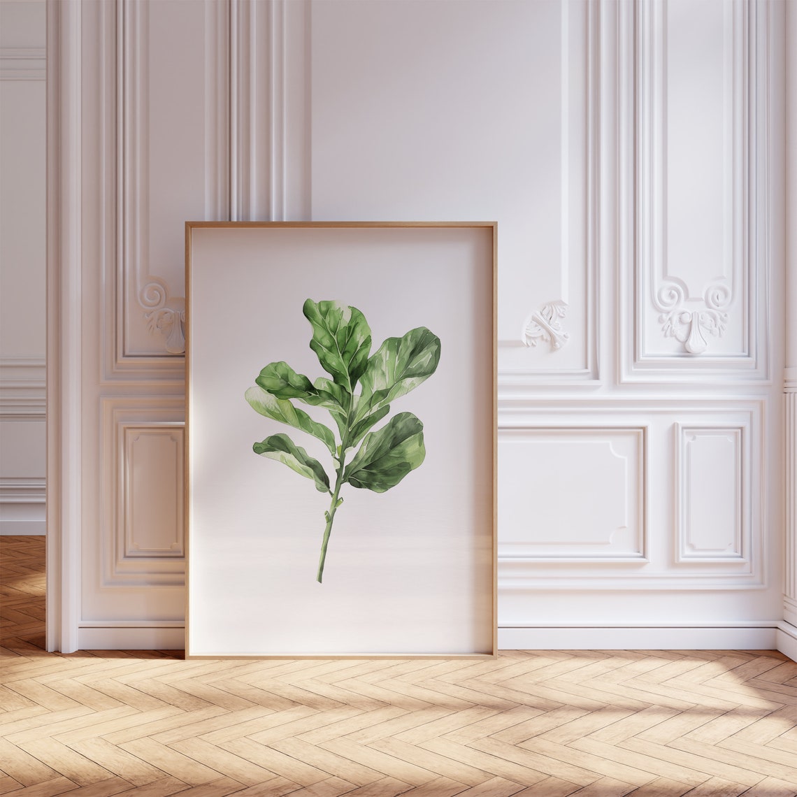 Green Fig Leaf Watercolor Branch Minimalist Botanical Art Poster - Image 2