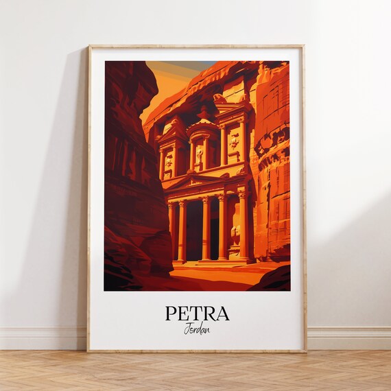 Petra Jordan Ancient Treasury Rose Red Rock Canyon Travel Poster