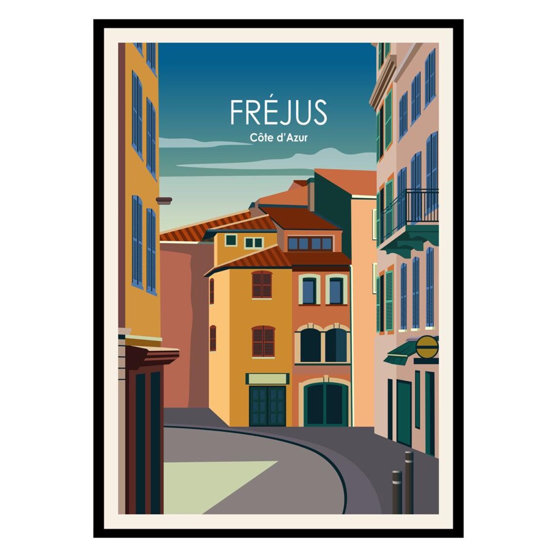 Frejus French Riviera Old Town Vintage Street Travel Poster Art
