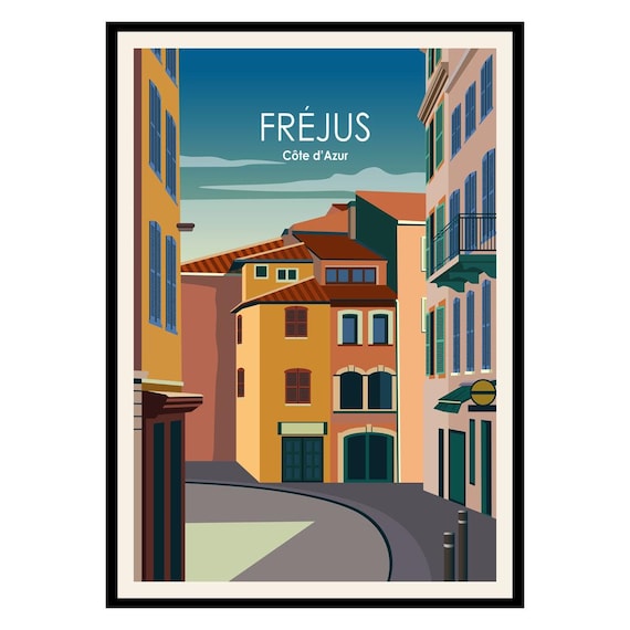 Frejus French Riviera Old Town Vintage Street Travel Poster Art