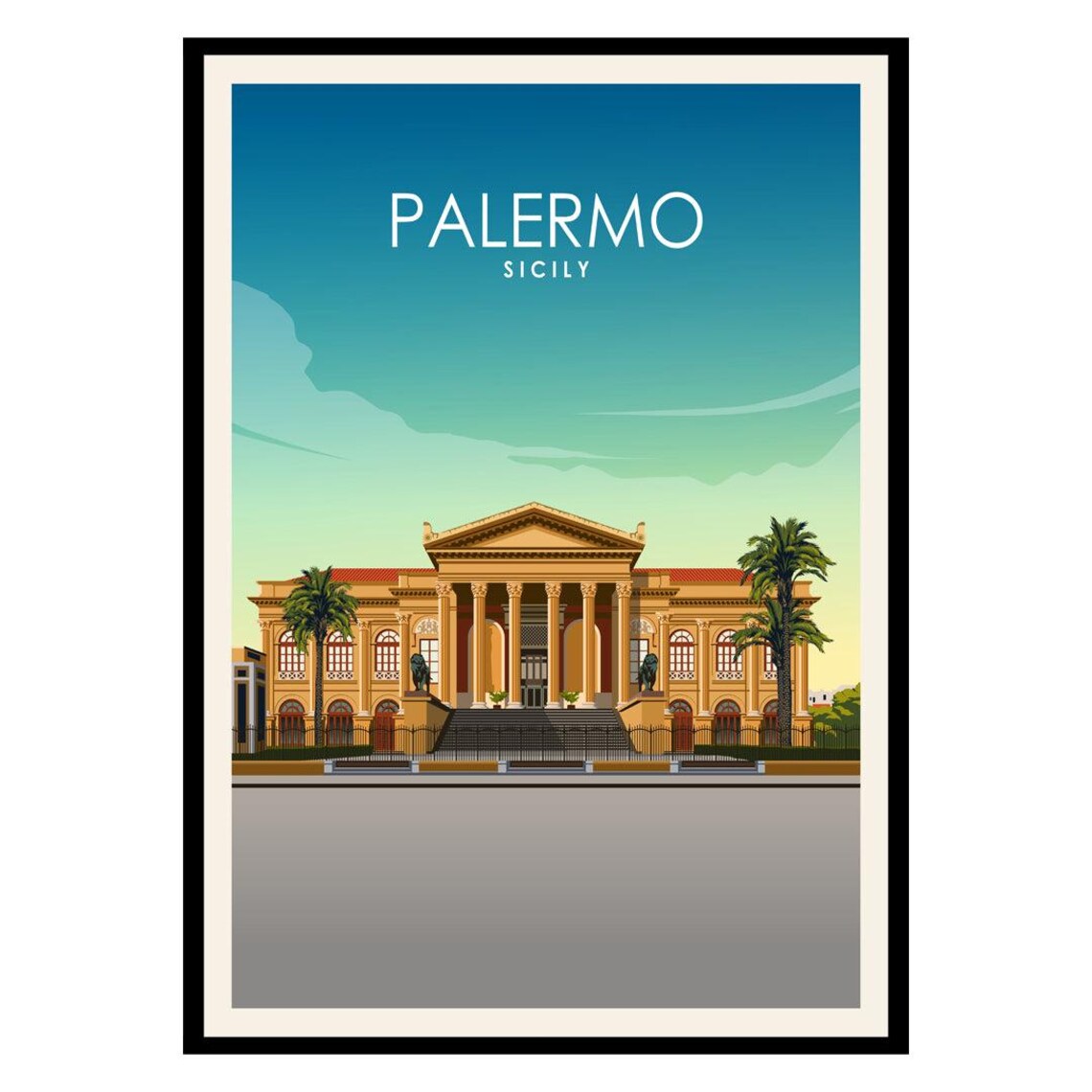 Palermo Sicily Grand Opera House Neoclassical Vintage Travel Poster