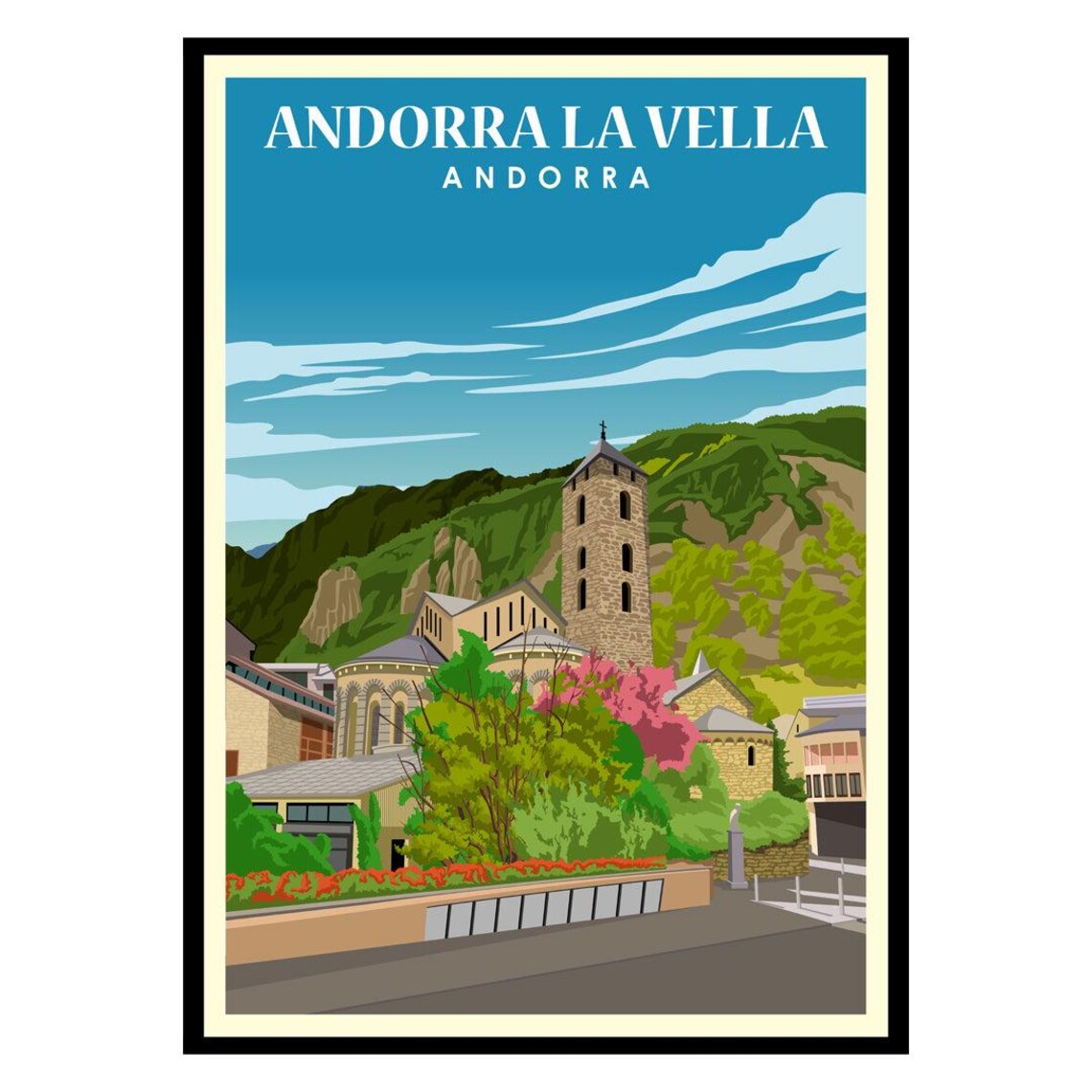 Andorra La Vella Andorra Mountain Church Vintage Travel Wall Poster