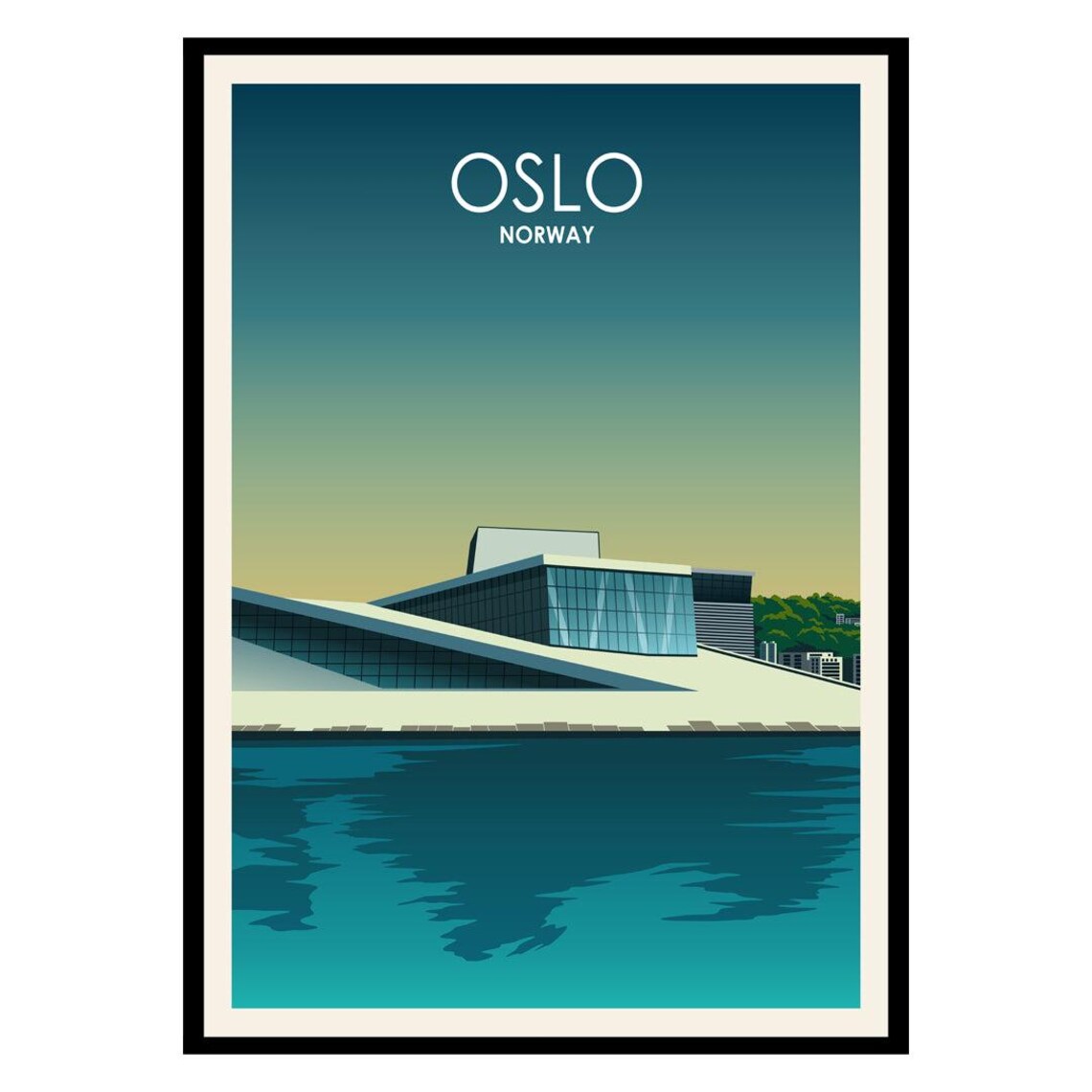 Oslo Norway Opera House Waterfront Minimalist Nordic Travel Poster