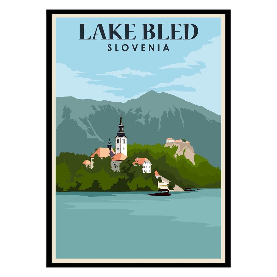 Lake Bled Slovenia Alpine Church Island Vintage Travel Poster