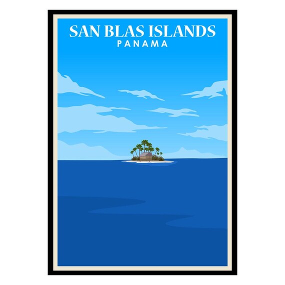 San Blas Islands Panama Tiny Tropical Island Vintage Travel Beach Poster