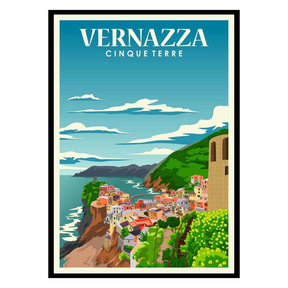 Vernazza Cinque Terre Cliffside Village Coast Vintage Travel Poster