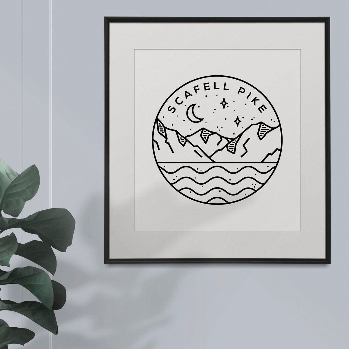 Scafell Pike Lake District Mountain Circle Moon Line Art Poster - Image 2