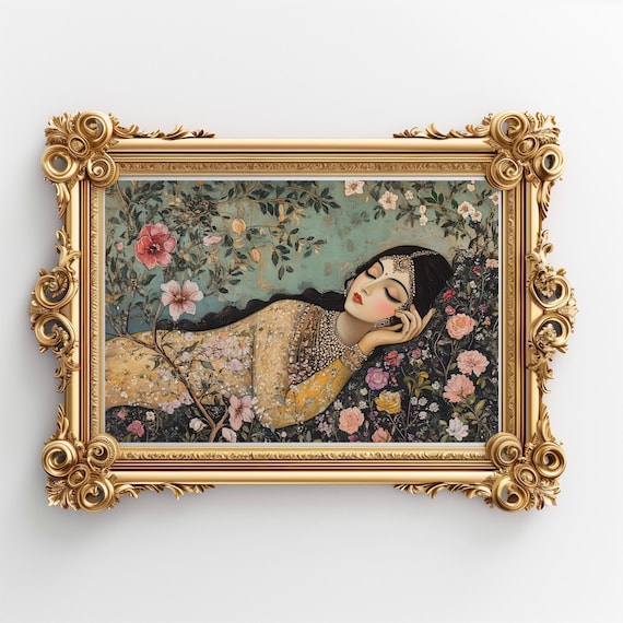 Sleeping Devi Mughal Painting, Indian Art Print
