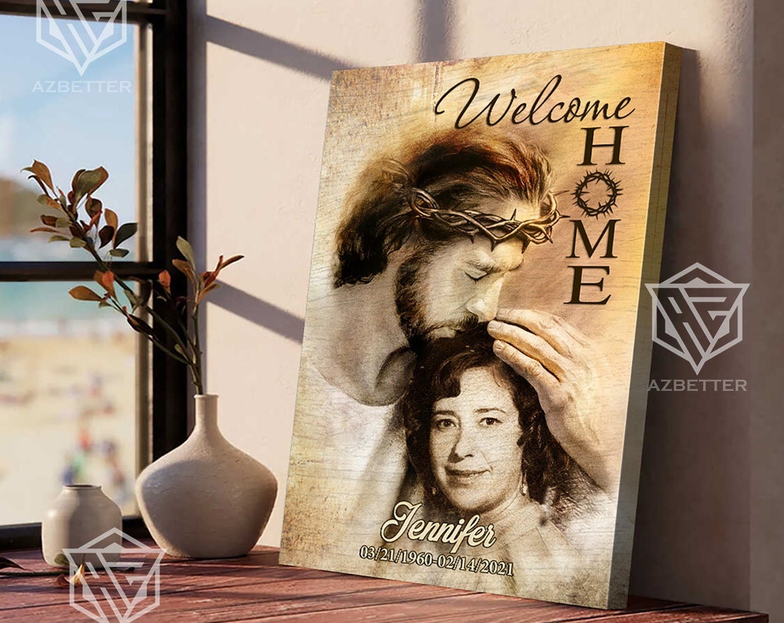 Welcome Home Jesus Blessing Smiling Girl Memorial Portrait Poster - Image 3