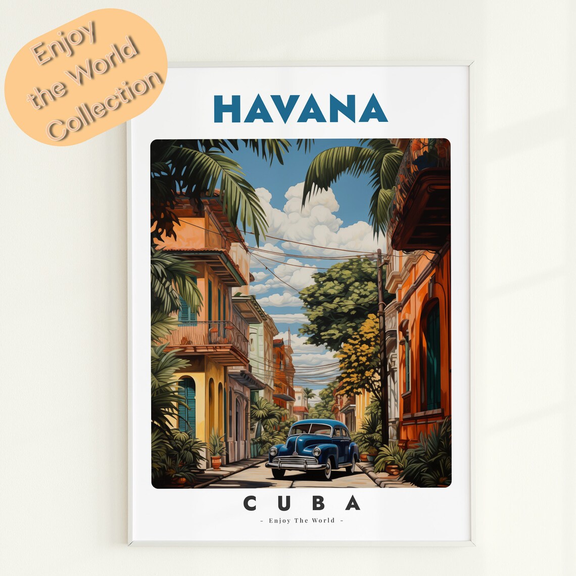 Havana Cuba Colonial Street Classic Car Vintage Travel Poster