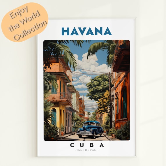 Havana Cuba Colonial Street Classic Car Vintage Travel Poster