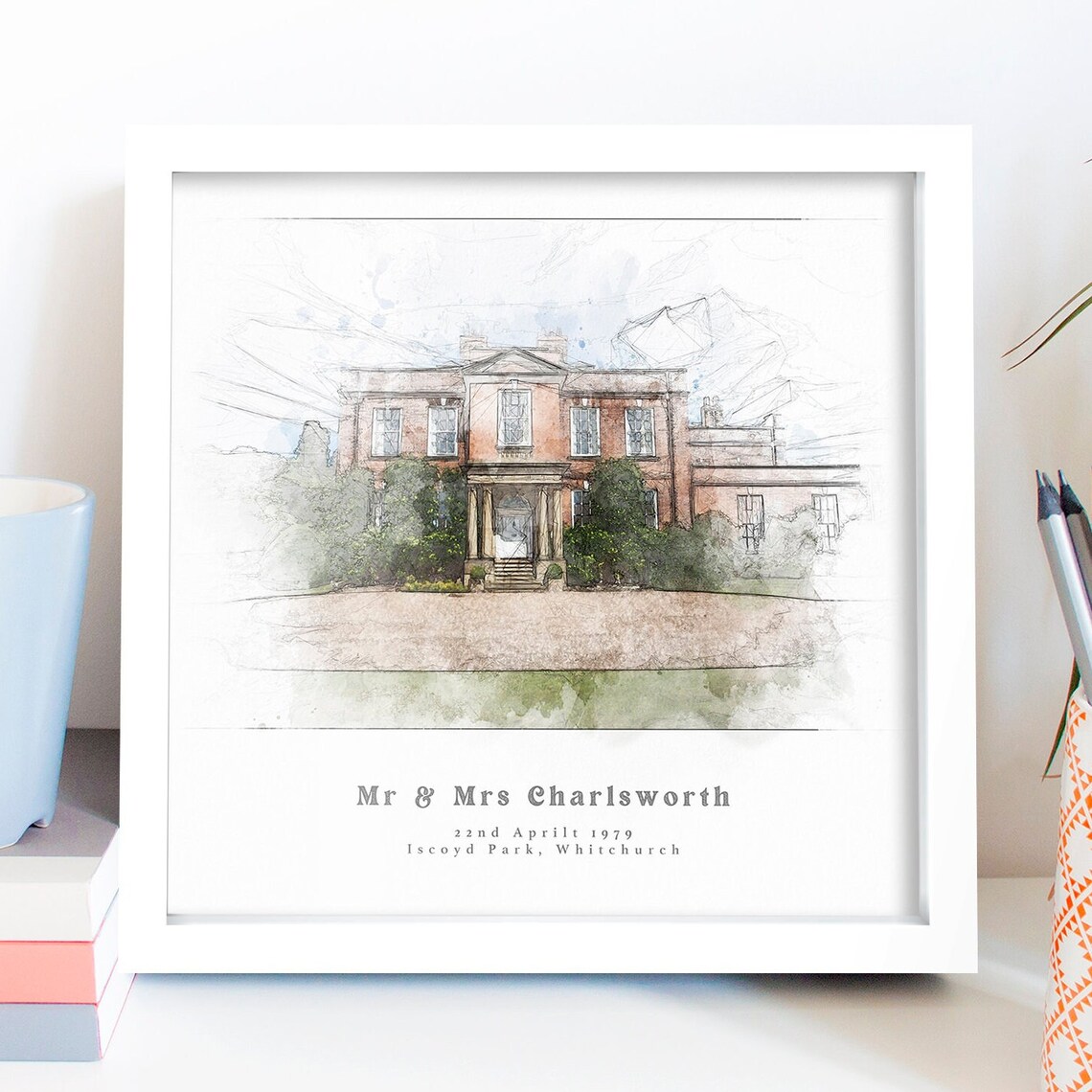Bespoke Wedding Venue Sketch Portrait, Personalized Gift