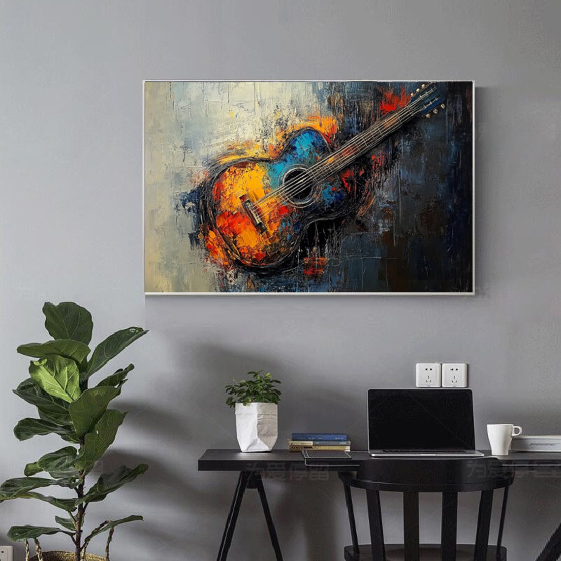 Vibrant Flaming Acoustic Guitar Music Lover Wall Decor Poster - Image 4