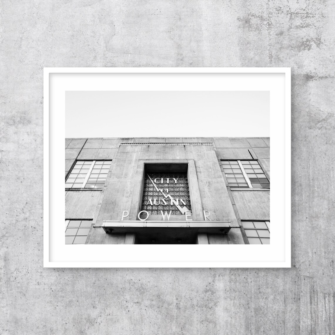 City of Austin Power Art Deco Facade Black and White Photo Poster - Image 3