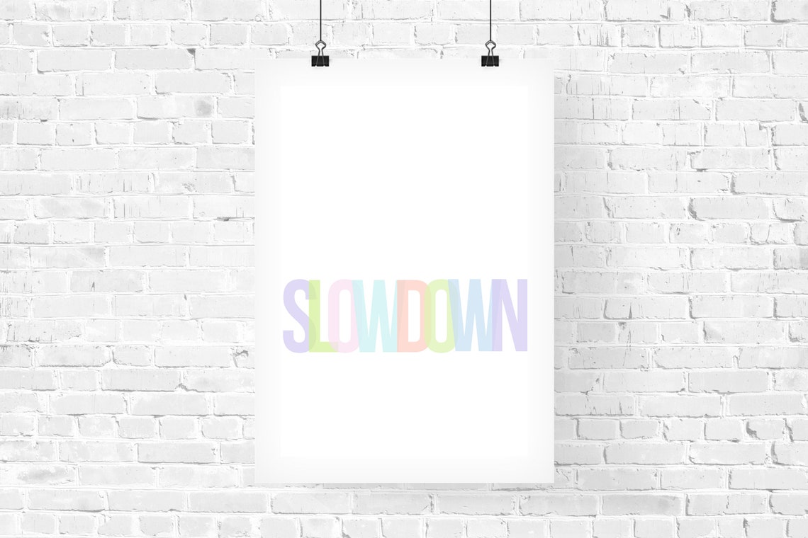 Slow Down Pastel Rainbow Lettering Minimalist Quote Art Poster - Image 3