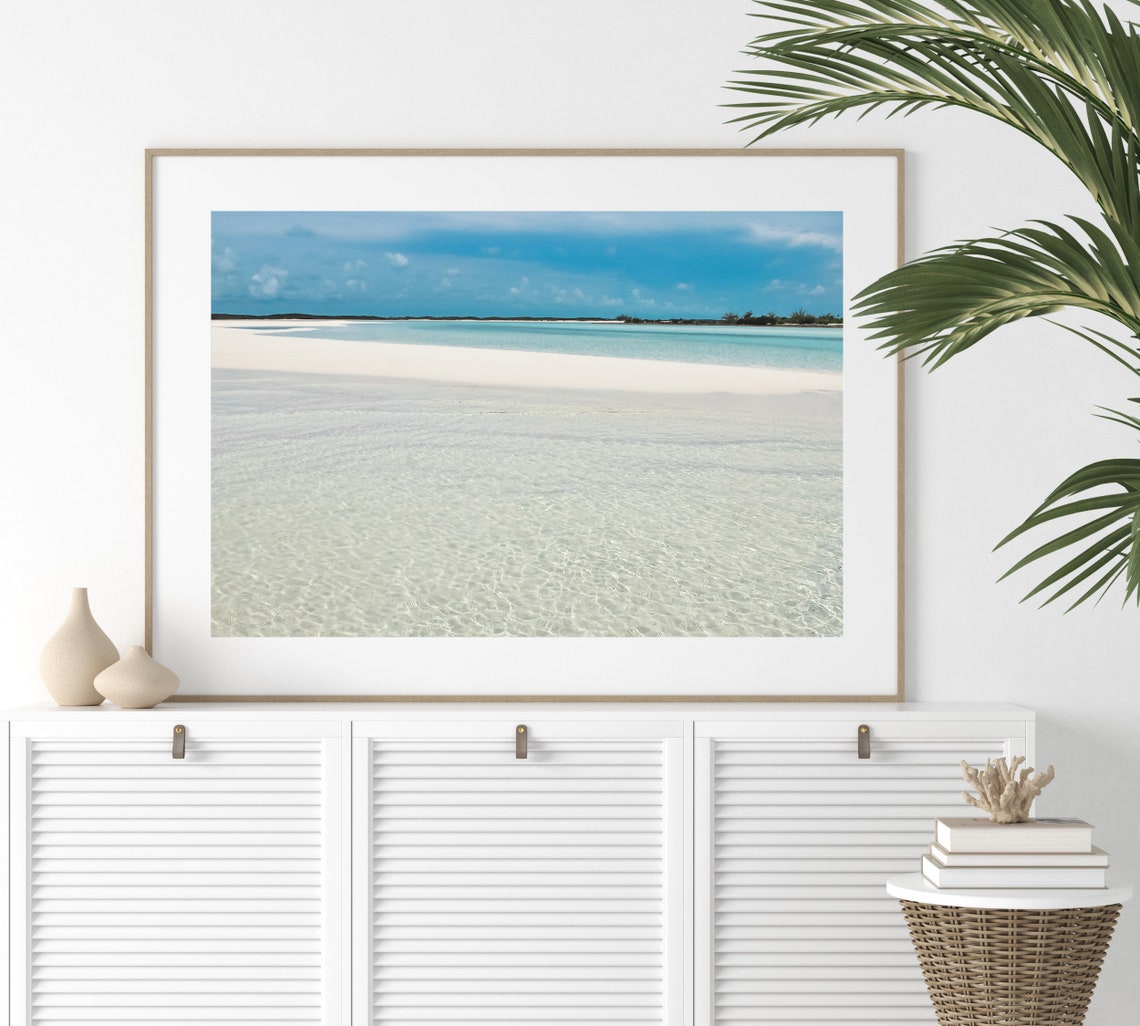 Turquoise Sandbar Shallow Water White Sand Coastal Photo Poster