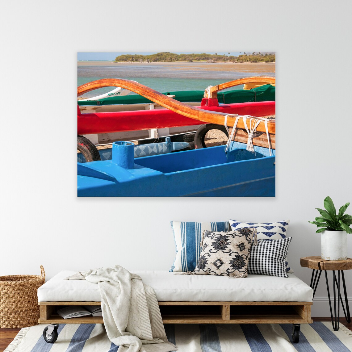 Colorful Outrigger Canoes on Hawaii Beach Tropical Photography Poster - Image 3
