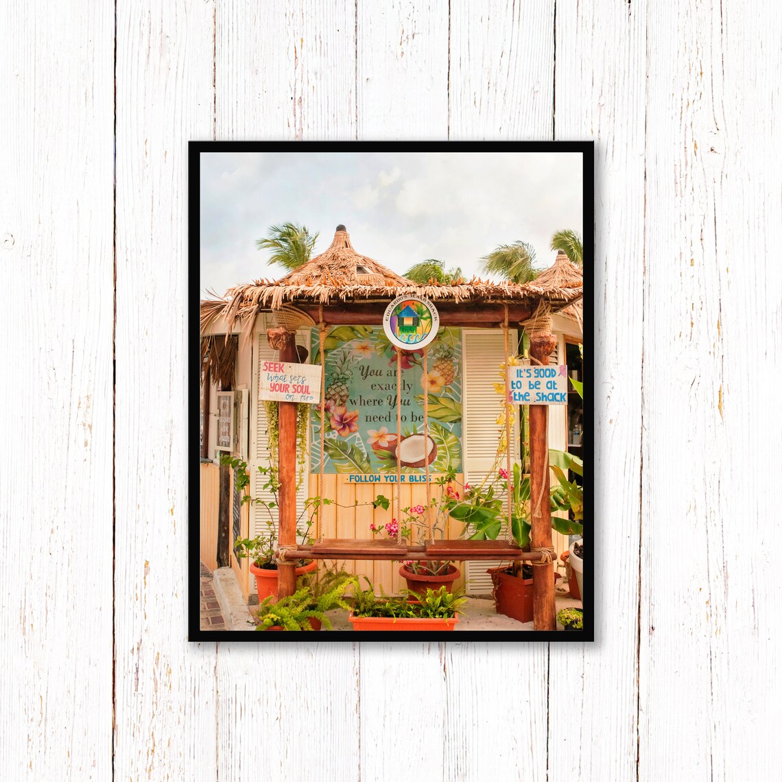 Beach Shack with Inspirational Signs Tropical Bar Photography Poster - Image 2