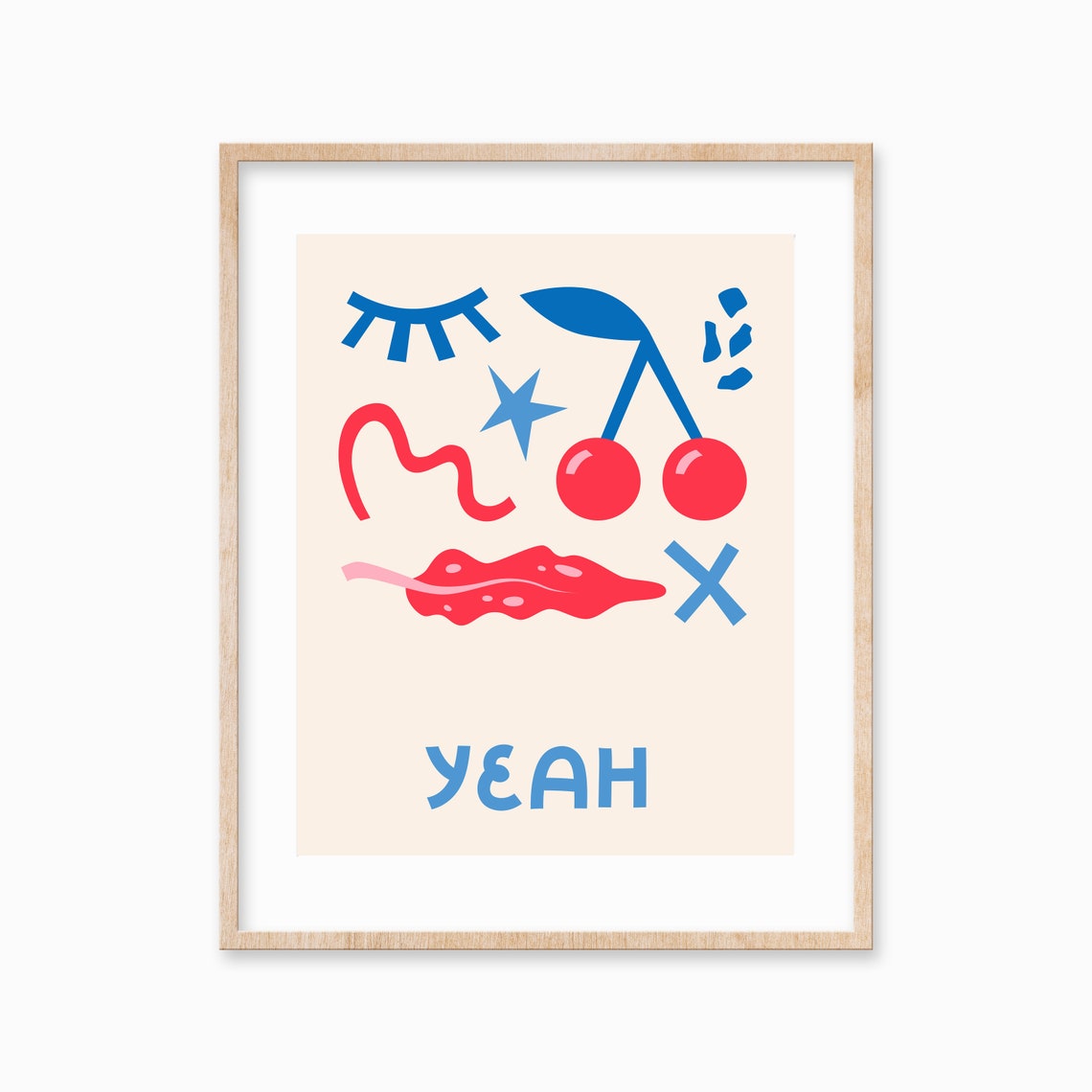 Cherry Red Lips and Cherries Pop Art Face Graphic Yeah Poster