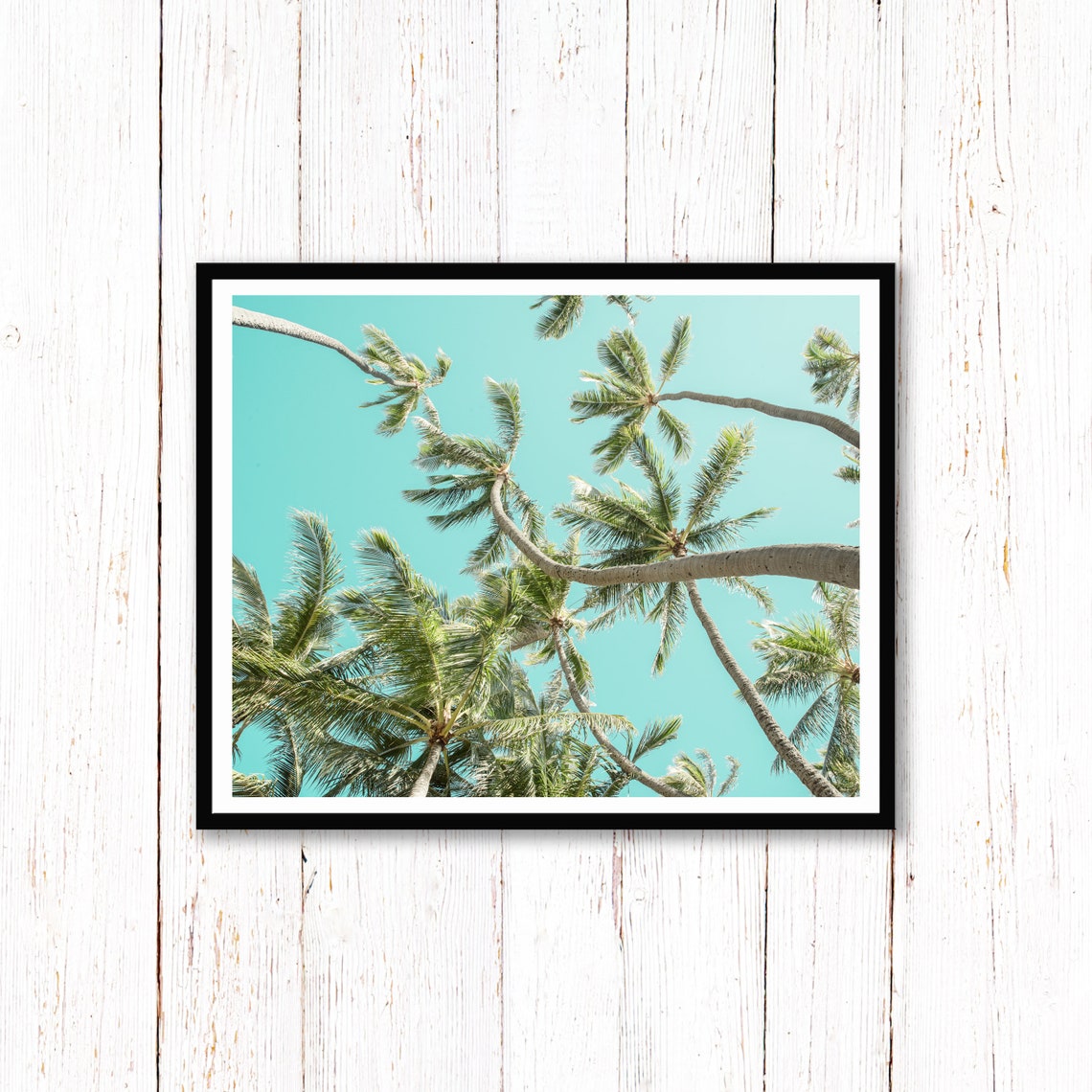 Palm Trees Viewed from Below Against Turquoise Sky Photography Poster - Image 2