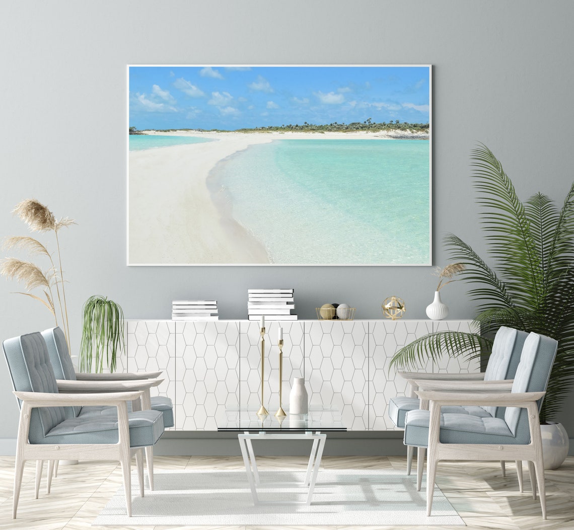 White Sand Beach Turquoise Ocean Blue Sky Tropical Photo Poster - Image 3