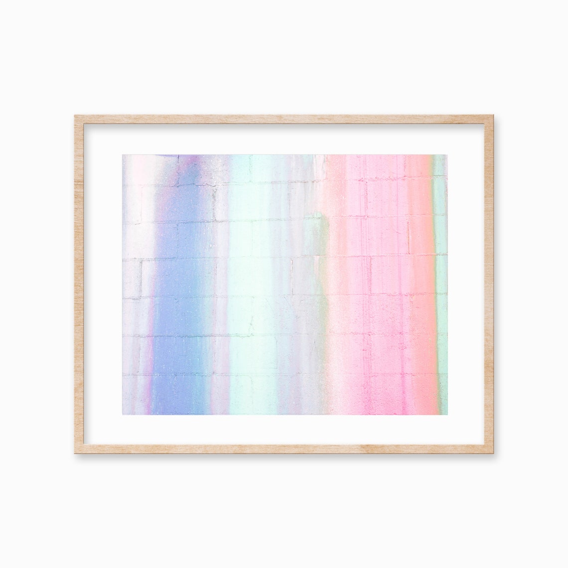 Pastel Pink Blue Striped Brick Wall Dreamy Abstract Photo Poster