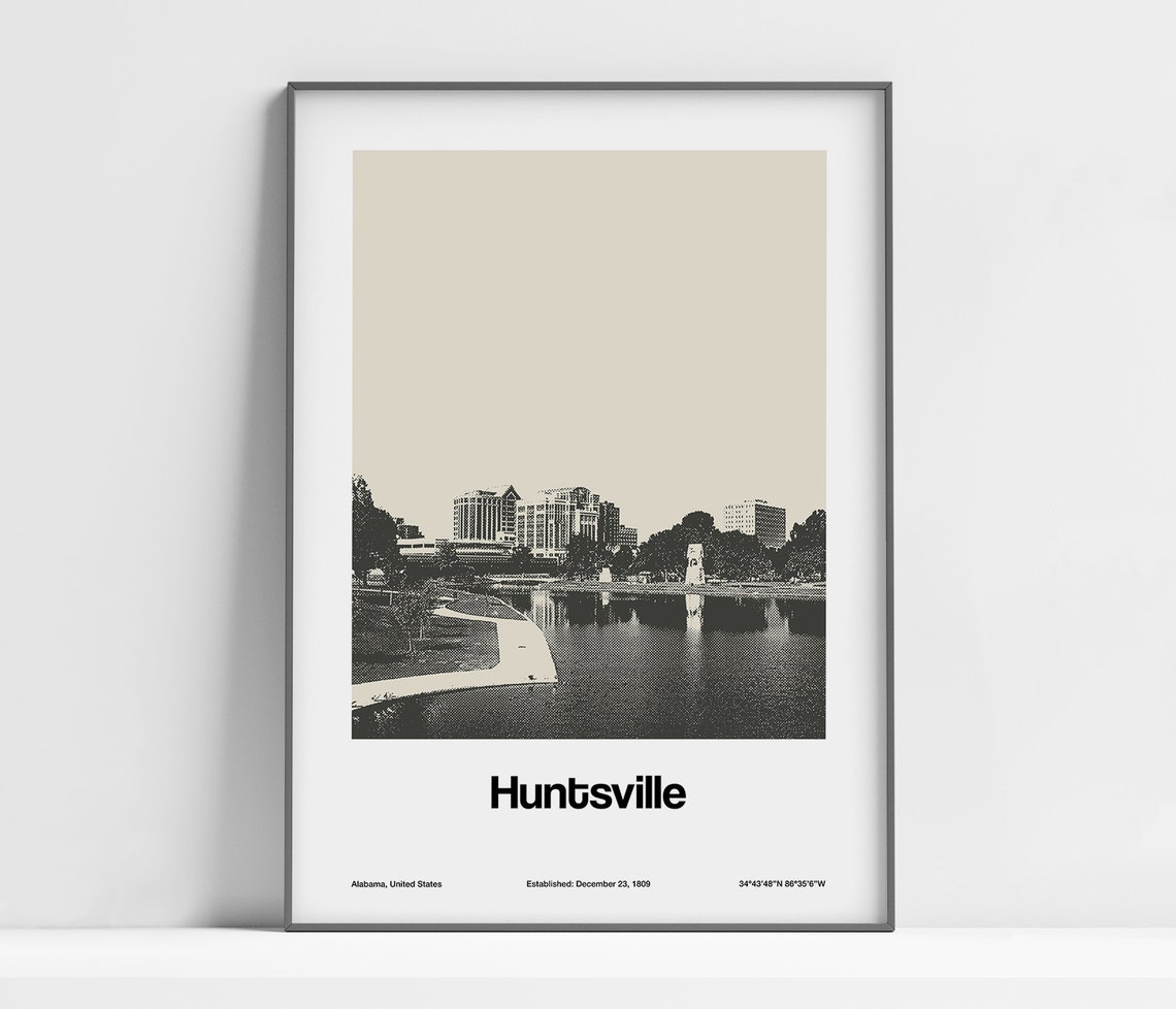 Downtown Huntsville Al Poster Huntsville Alabama Print Huntsville Big Spring International Park Wall Art Minimalist Custom City Print
