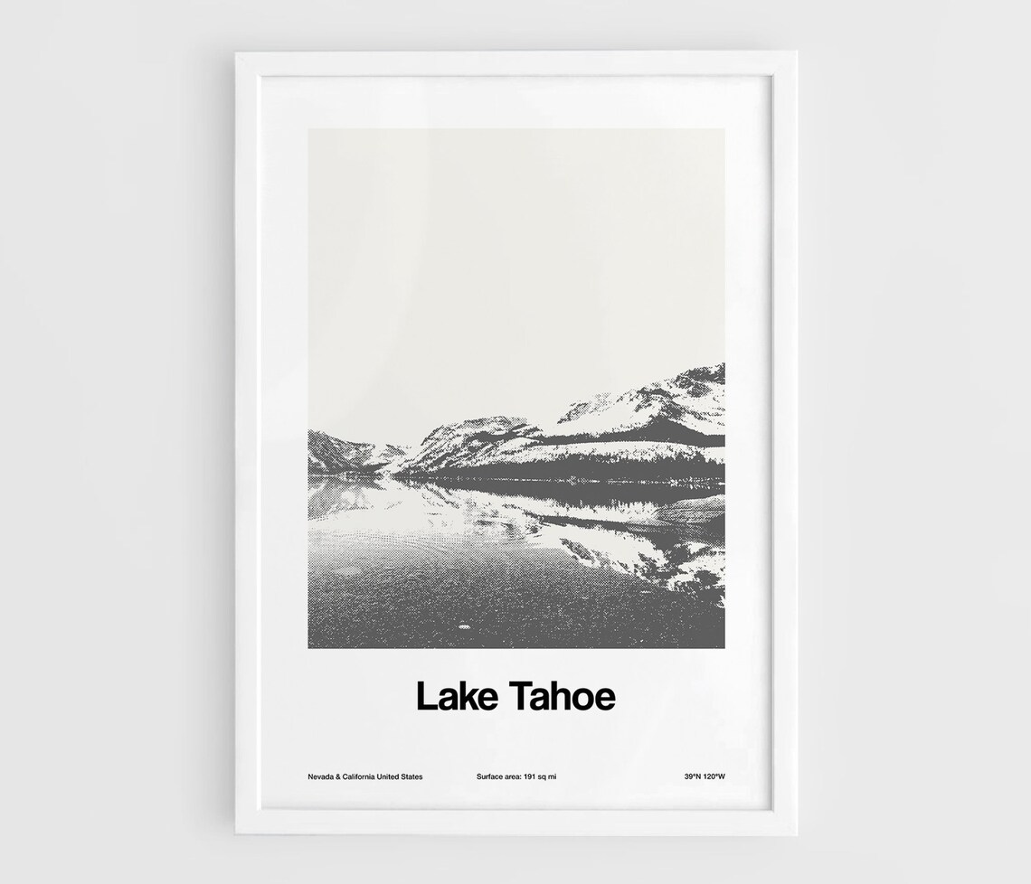 Lake Tahoe Landscape, Black and White Art Print