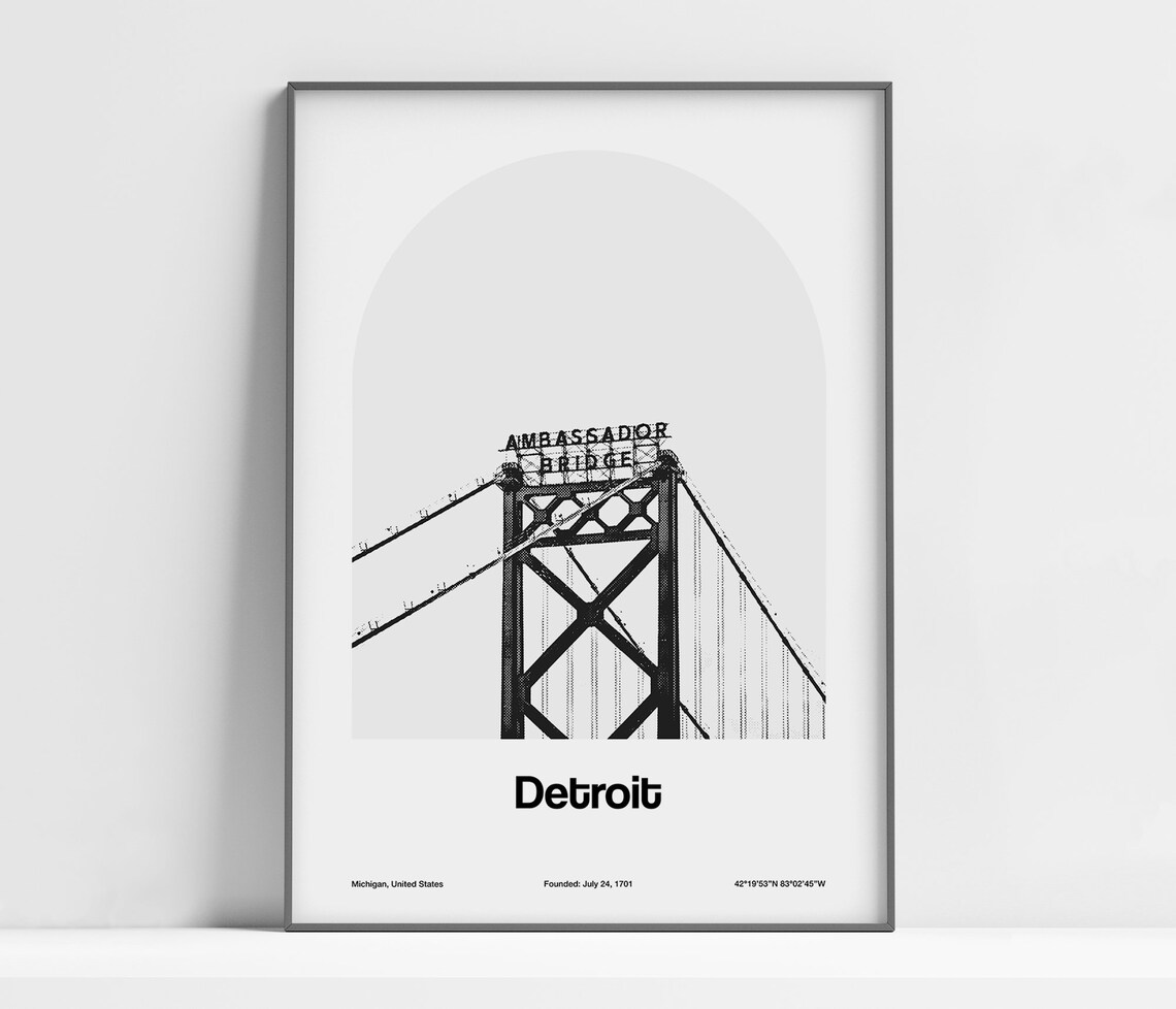 Detroit Ambassador Bridge, Minimalist Travel Poster