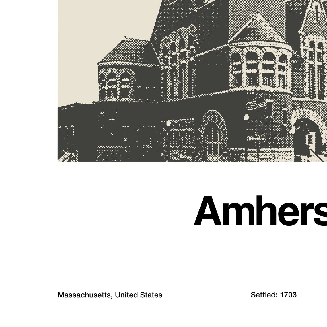 Custom Amherst Massachusetts Skyline, Minimalist Poster - Image 2