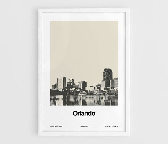 Orlando Downtown Skyline, Black & White Poster