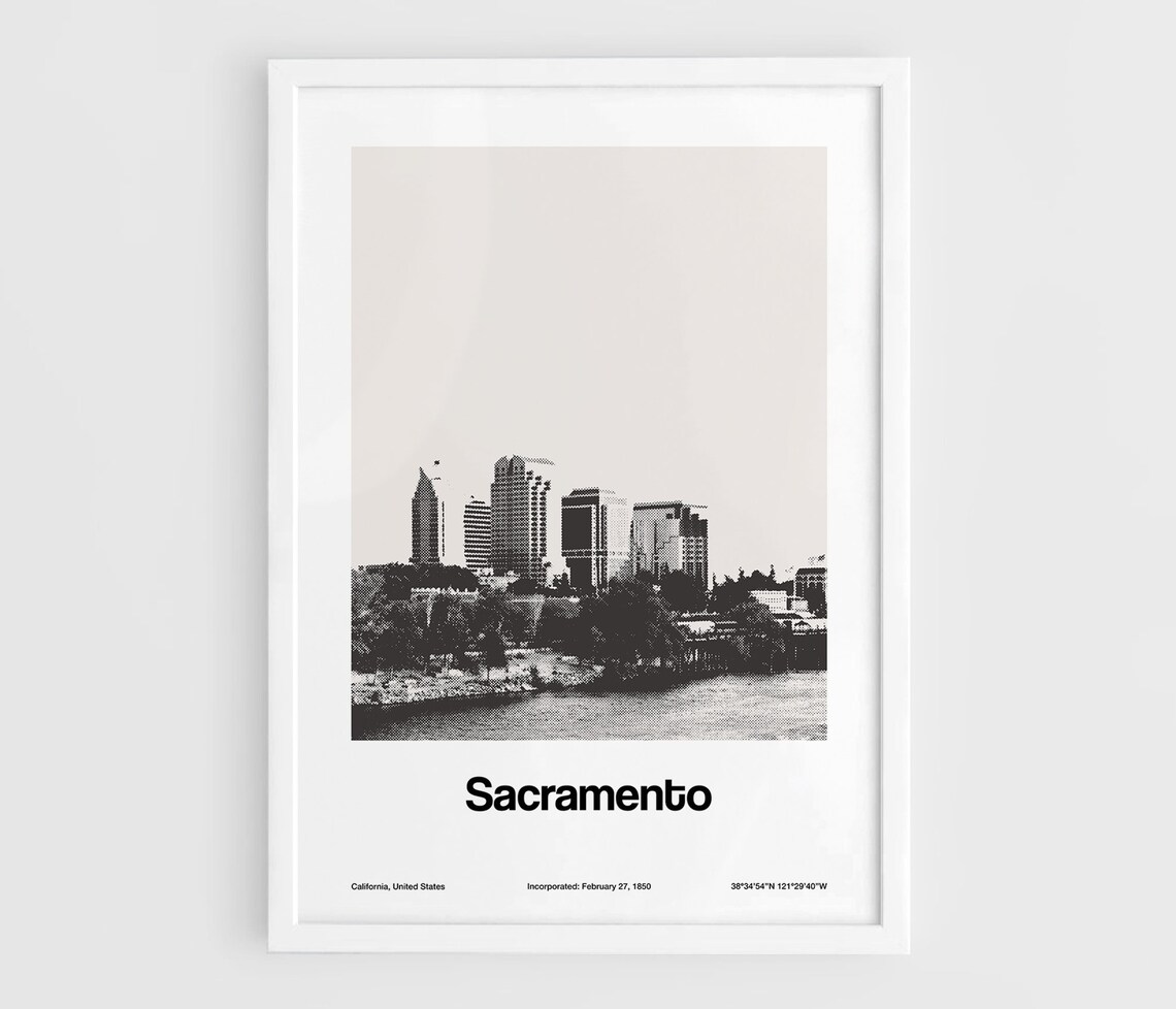 Sacramento Skyline Art Print, Black and White City