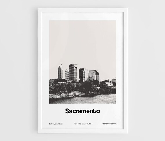 Sacramento Skyline Art Print, Black and White City