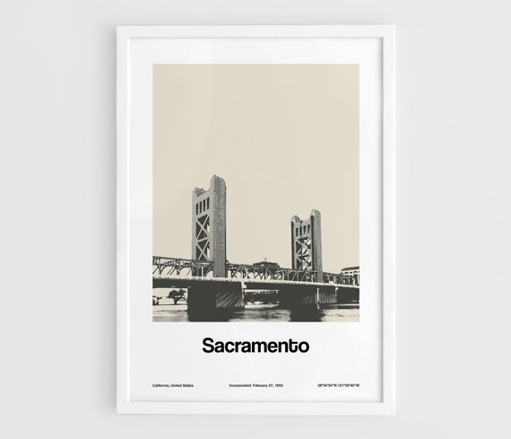 Sacramento Tower Bridge Minimalist City Poster Print
