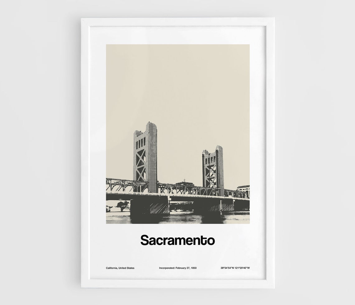 Sacramento Tower Bridge Minimalist City Poster Print