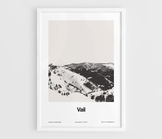 Vail Colorado Mountains Skyline Poster, Minimalist City Print