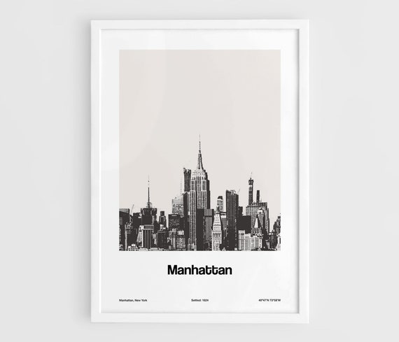 Manhattan New York City Skyline, Minimalist Art Print
