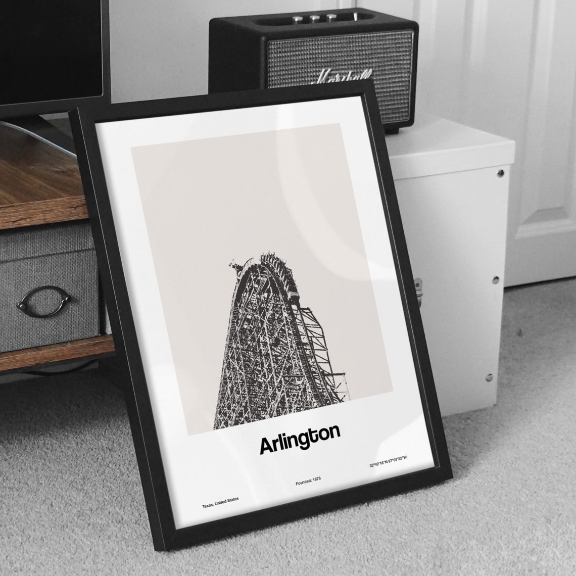 Arlington Texas Amusement Park Poster, Black White - Image 3