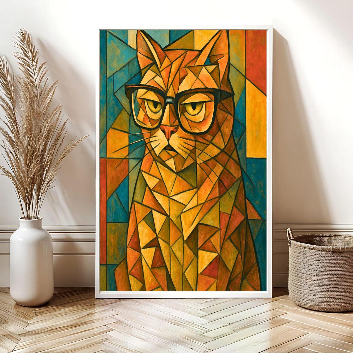 Cubist Orange Cat With Glasses Geometric Picasso Style Poster - Image 2
