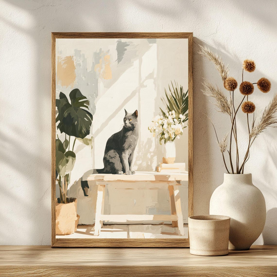 Minimalist Cat Art Print, Boho Style Poster - Image 2