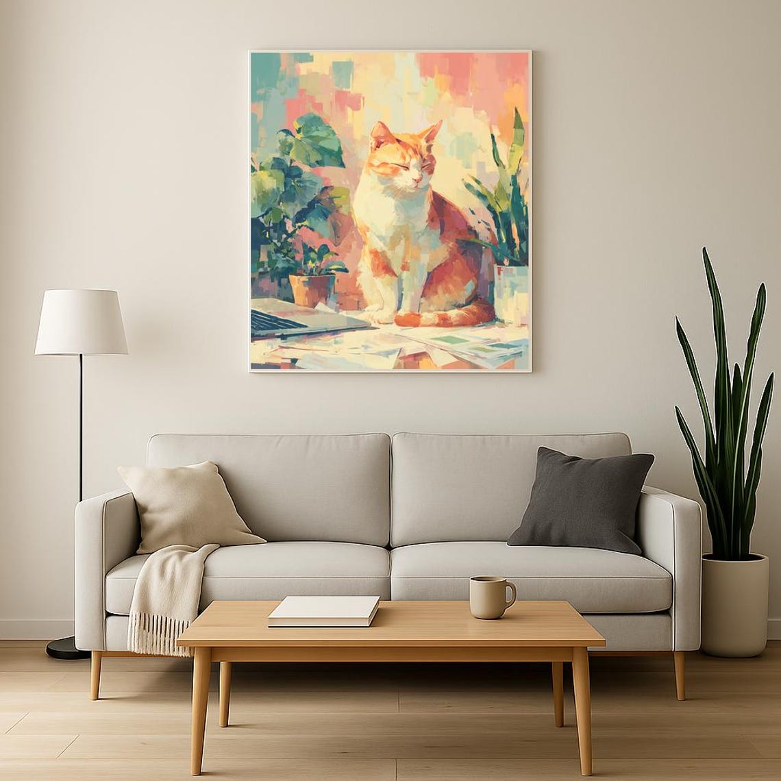 Zen Cat Pastel Impressionist Orange Cat Serene Office Wall Poster - Image 2