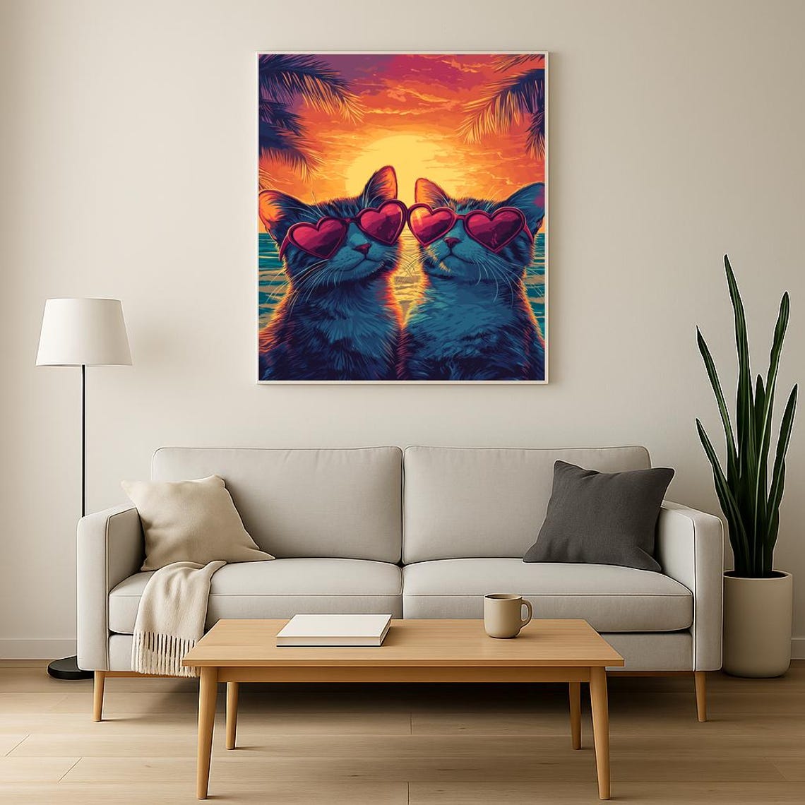 Romantic Cats Art Print Love Island Parody Cat Lover Gift Funny Wall Pet Owner Decor - Image 2